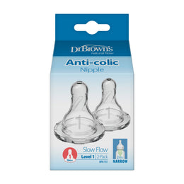 Dr. Brown's Natural Flow Narrow Baby Bottle Silicone Nipple, Level 1, 2-Pack