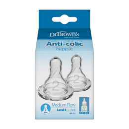 Dr. Brown's Natural Flow Narrow Baby Bottle Silicone Nipple, Level 2, 2-Pack