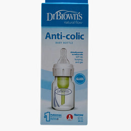 Dr. Brown's Natural Flow Anti-Colic Options+ Narrow Baby Bottle, with Level 1 Slow Flow Nipple 60ml GLASS