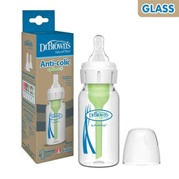 Dr. Brown's Natural Flow Anti-Colic Options+ Narrow Baby Bottle, with Level 1 Slow Flow Nipple 120ml GLASS