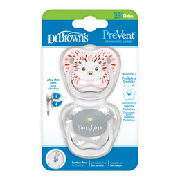 Dr. Brown's Prevent Orthodontic Pacifiers Silicone Hedgehog/Sunshine - Pink/Grey for 0-6 months 2pcs
