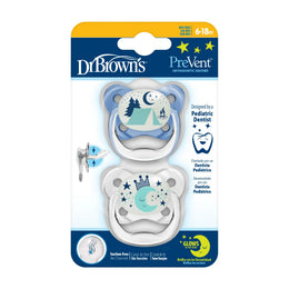 Dr. Brown's PV22007 Orthodontic Pacifiers Silicone Night Moonlight - Transparent / Blue for 6-18 months 2pcs