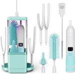 Rechargeable Baby Bottle Care System: UV Sterilization, Electric Scrubbing Brush & Space-Saving Drying Rack (Includes Nipple/Straw Cleaner)