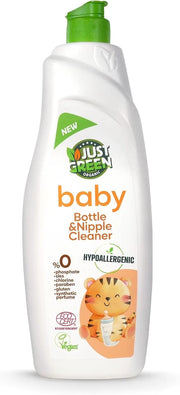 Just Green Organic Baby Bottle & Nipple Cleaner - 750 ml - Plant-Based Baby Bottle Soap - Hypoallergenic, Dermatologically Tested Washing Liquid, Free from Dyes & Perfumes | Safe for Babies Dishes